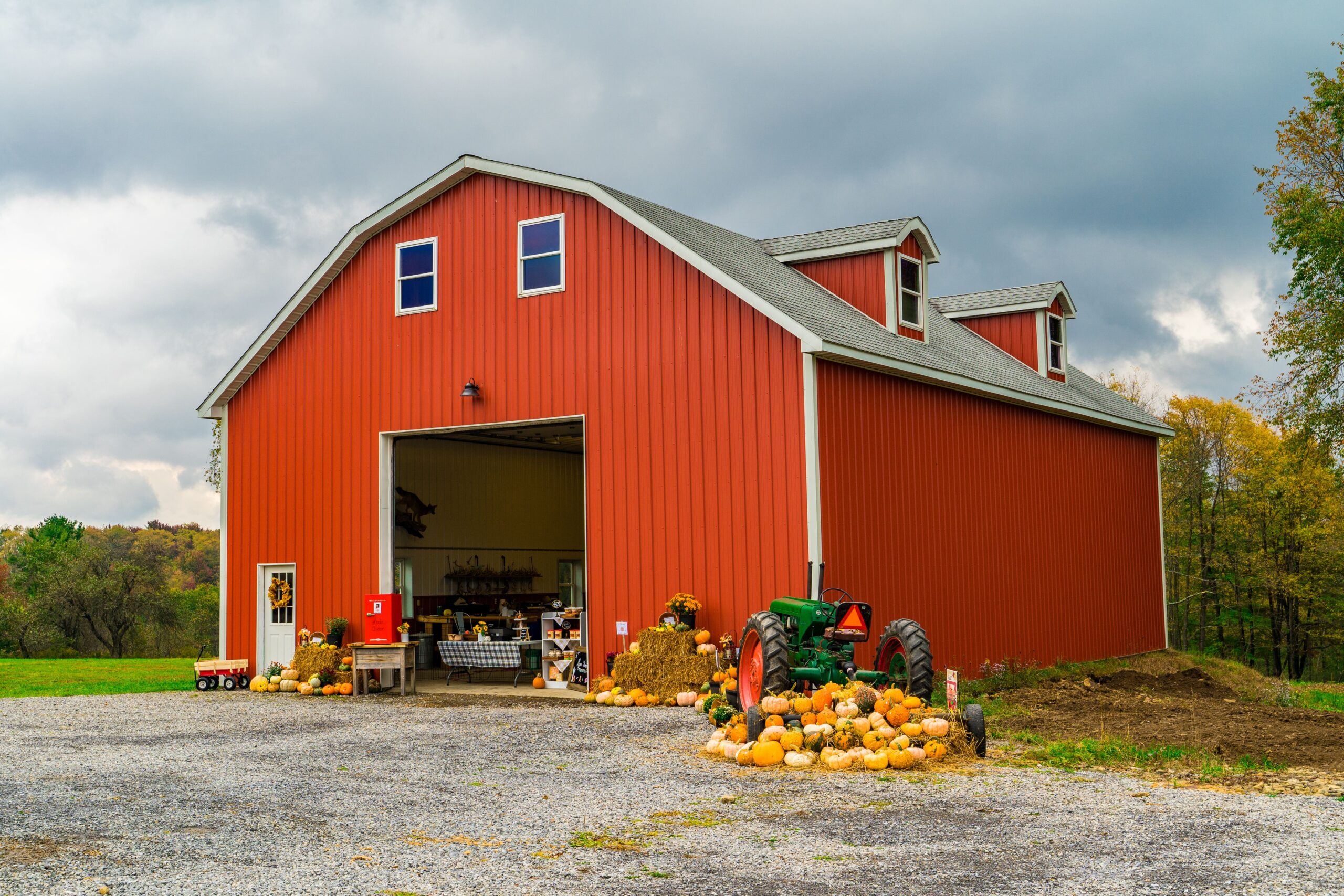 red steel barn construction